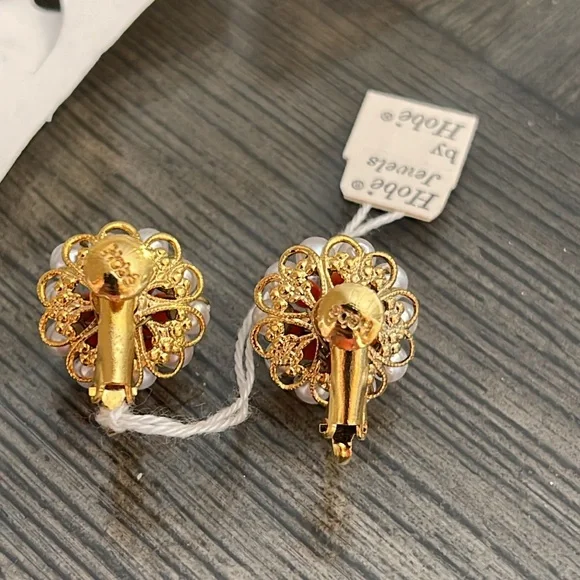 Vintage Hobe Orange and White Beaded Necklace and Clip Earring Set with Tags - Picture 5 of 17